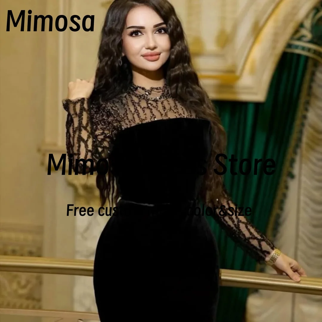 

Велюровые вечерние платья Mimosa с высоким воротником и длинными рукавами, платье для выпускного вечера на молнии сзади فساتين حف культуры премиálhibi индивидуально