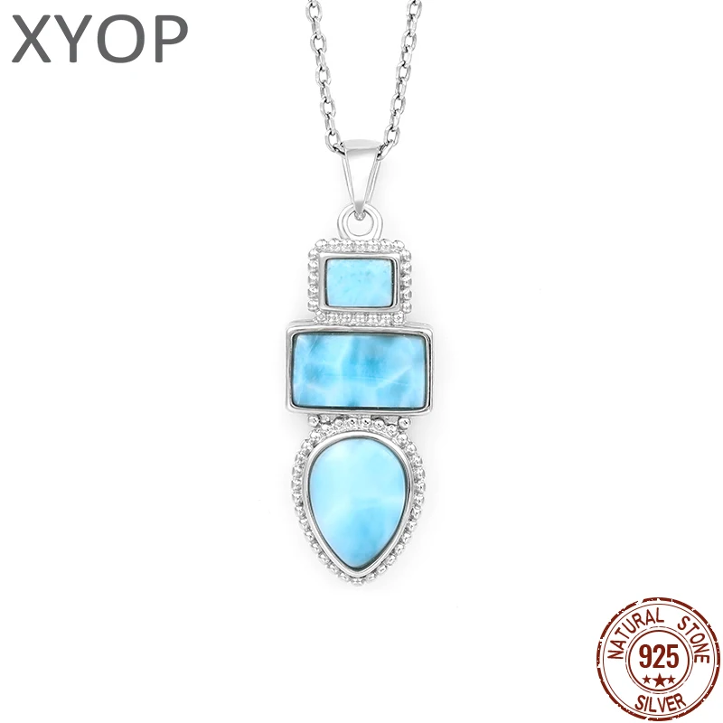 

Concise Style Plated Gold 925 Sterling Silver Dominica Larimar Pendant Necklace Natural Precious Concise Jewelry Gifts for Woman