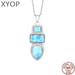 Concise Style Plated Gold 925 Sterling Silver Dominica Larimar Pendant Necklace Natural Precious Concise Jewelry Gifts for Woman