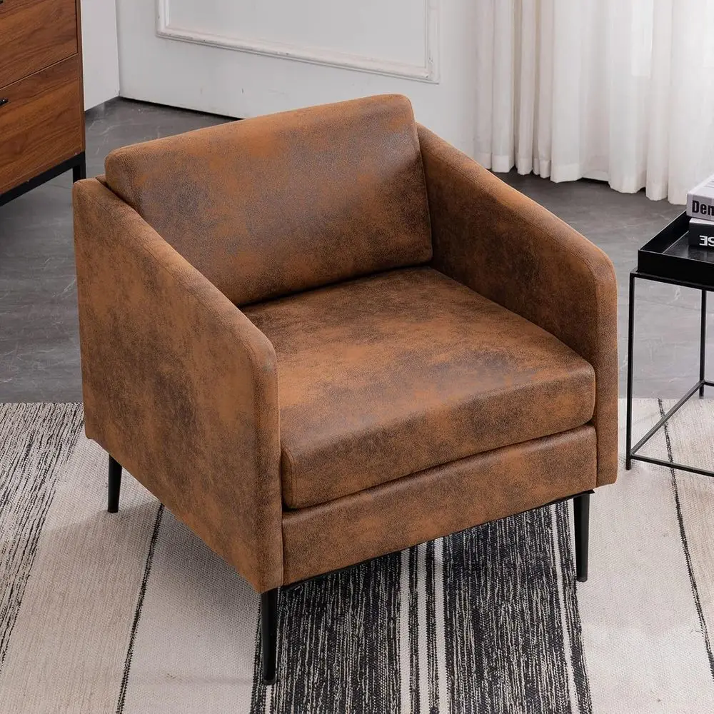 

Mid-Century Modern Accent Chair - Vintage Club Style Chair with Bronze Fabric for Living Room, Bedroom, or Office, Cozy Armchair