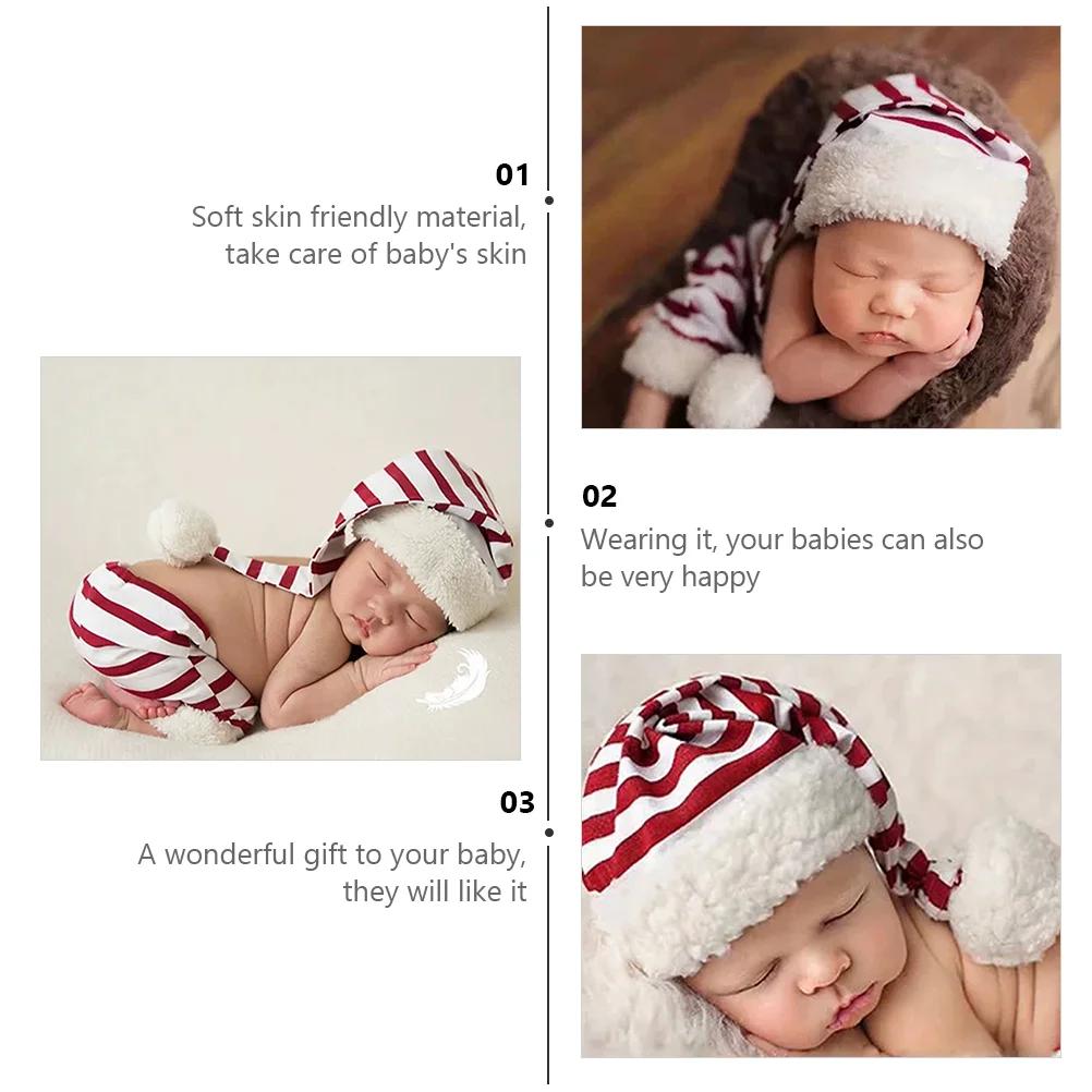 Baby Photography Accessories Toddler Santa Outfit Claus Hat Christmas Shorts Stripe Costume