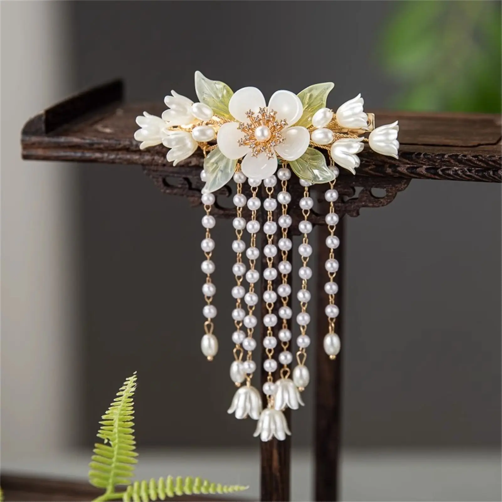 Vintage Flower Tassel Hair Clip For Women Elegant Pearl Bell Orchid Hair Clip Exquisite Dress Cheongsam Hanfu Hair Accessories view 3