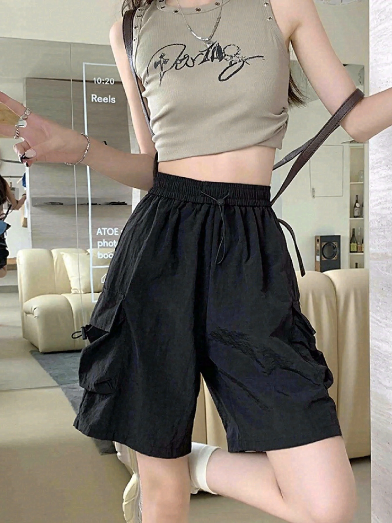 Summer Thin and Versatile Cargo Shorts, Trendy Street Dance, Loose and Slimming Sports Drawstring Wide Leg