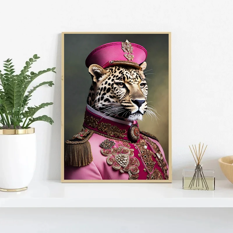 Royal Animal Portrait Wearing Pink Suit Poster Printing Decorative Canvas Painting Living Room Bedroom Wall Art Home Decor