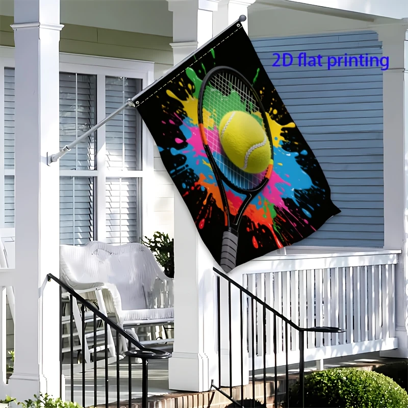 Tennis Racket Ball Splatter Garden Flag Acrylic Outdoor Decor Sports Gift