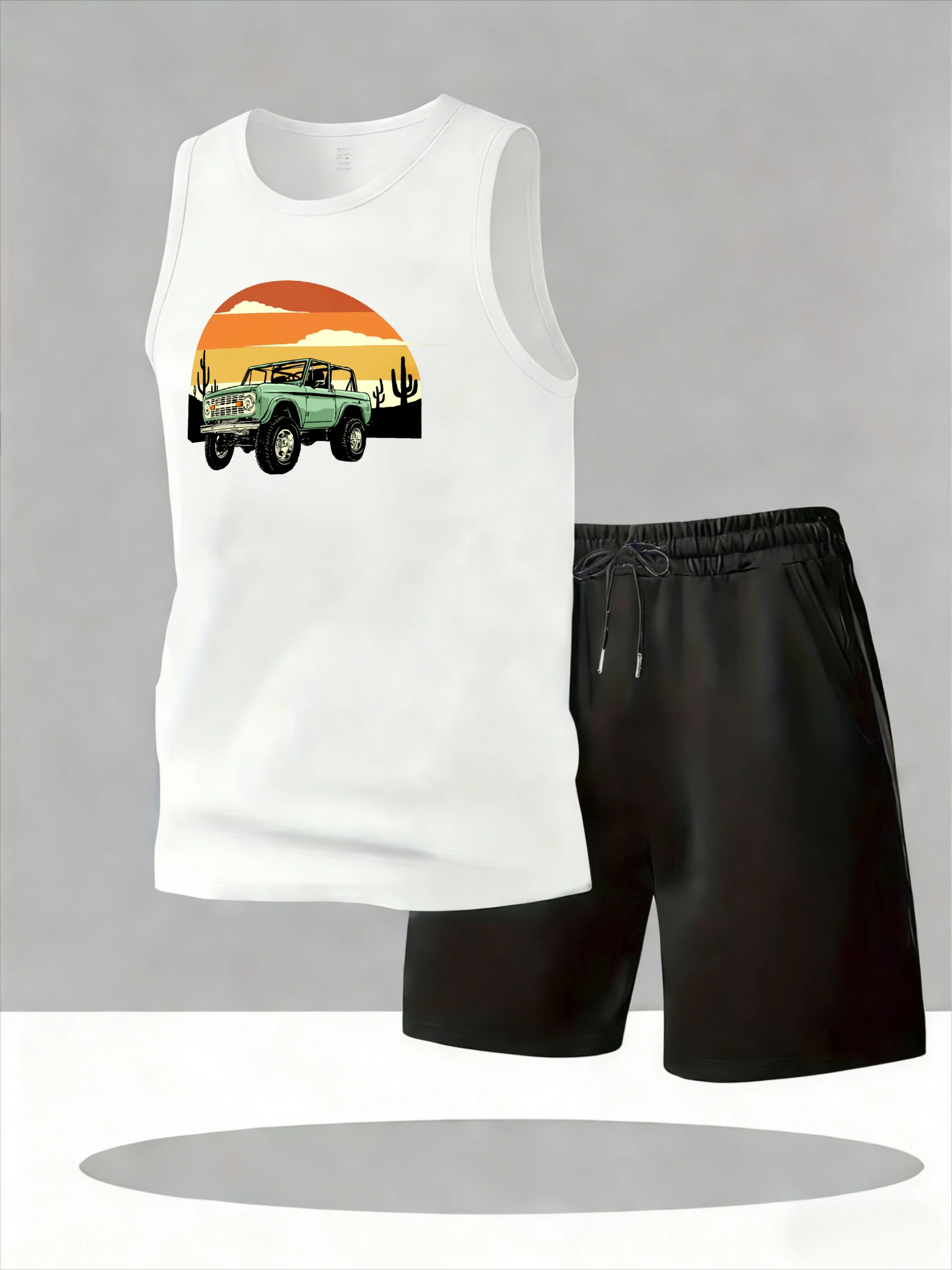 

Men's Tank Top Sets 2026 Summer Quick drying crewneck Breathable sports sweatshirt set oversize 2 piece set running seaside