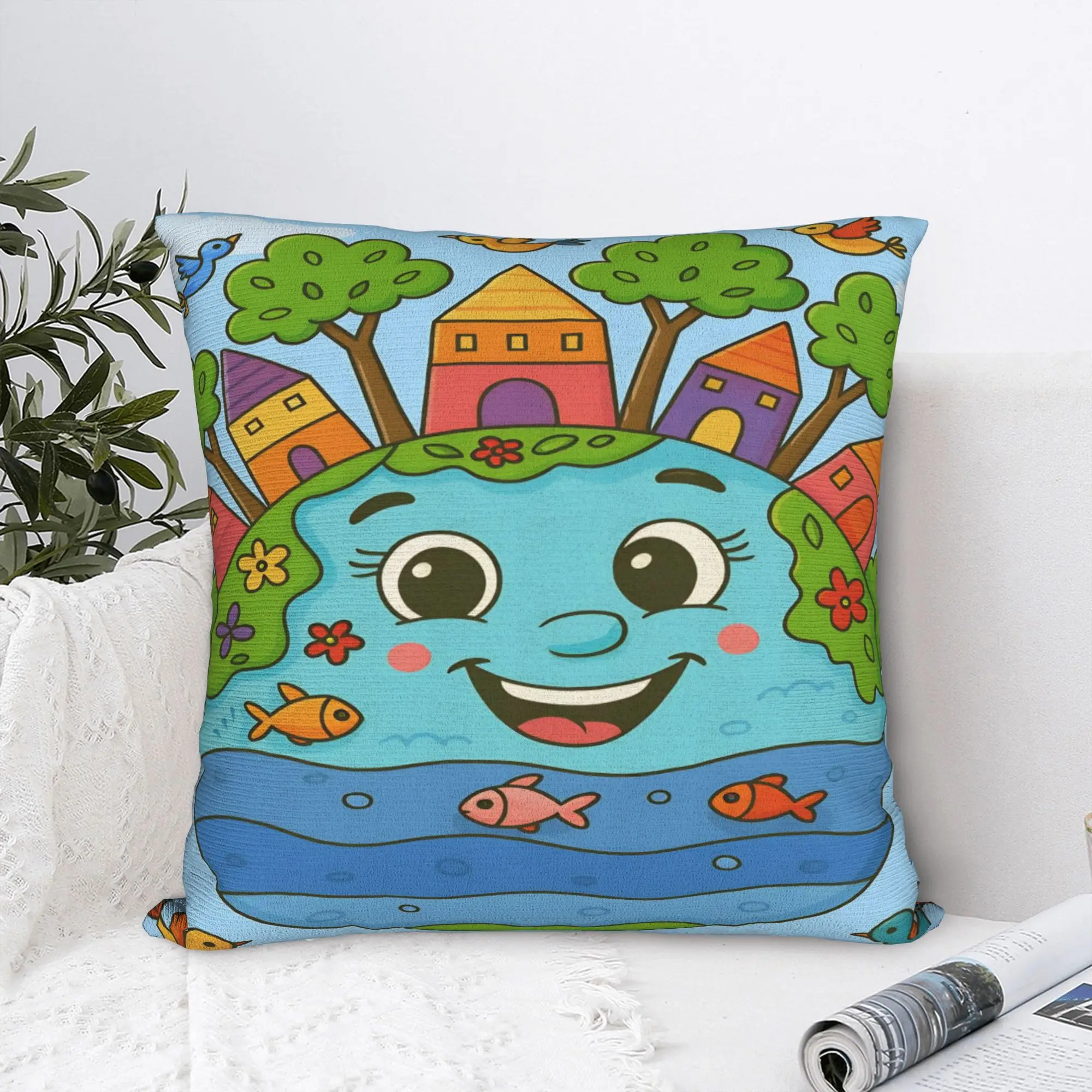 Earth Love Support Planet Nature Lover Square Pillow Covers Polyester Couch Cushion Cover Creative Decorative Pillow Cover 45*45