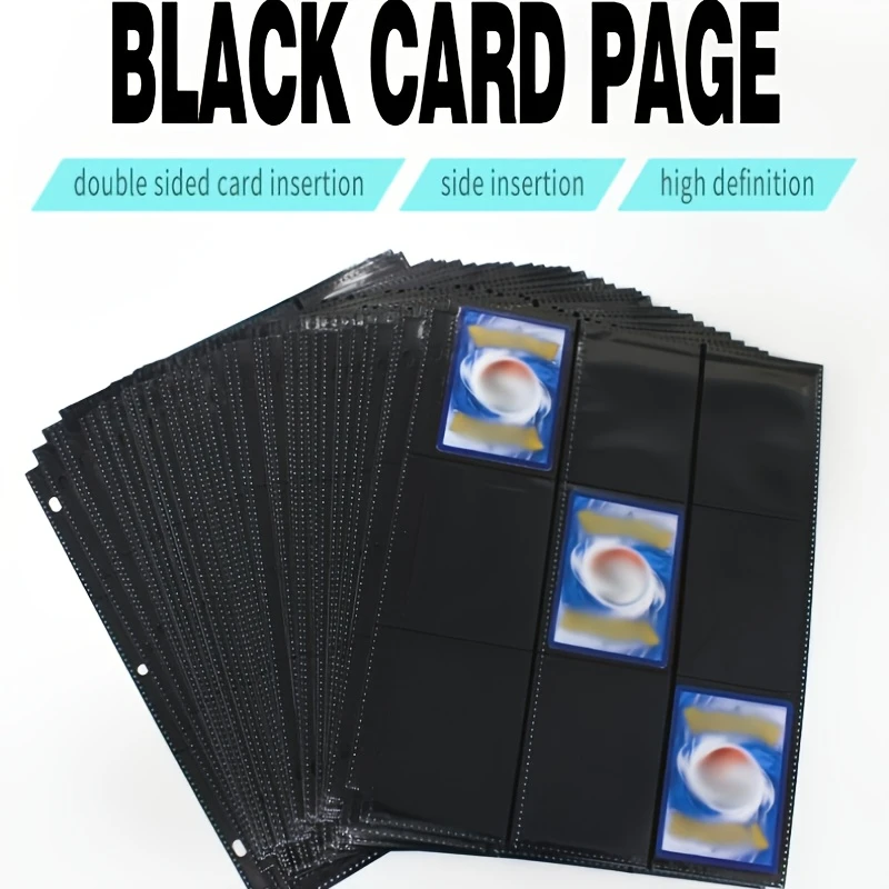 11 Holes Double-Sided Card Sleeves Album Binder Sheets Black 9 Pockets Pages Protector Cards Game Cards Binder 25PCS