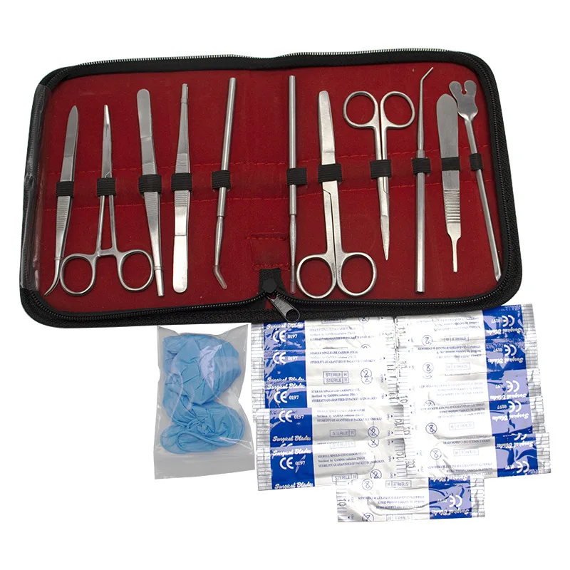 Kit de práctica de sutura quirúrgica, paquete de instrumentos, juego de almohadillas de silicona para la piel, operación de heridas para estudiantes de medicina, Kit de modelo de práctica de sutura