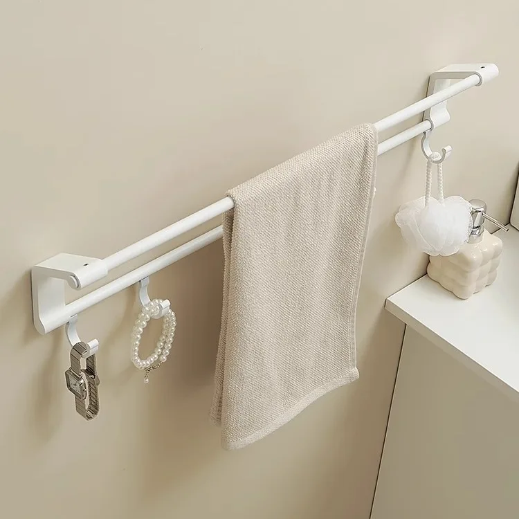 

Punch Free Space Aluminum Towel Rack Cream Style Bathroom Bar Hook Wall Mounted Bath Storage Holder