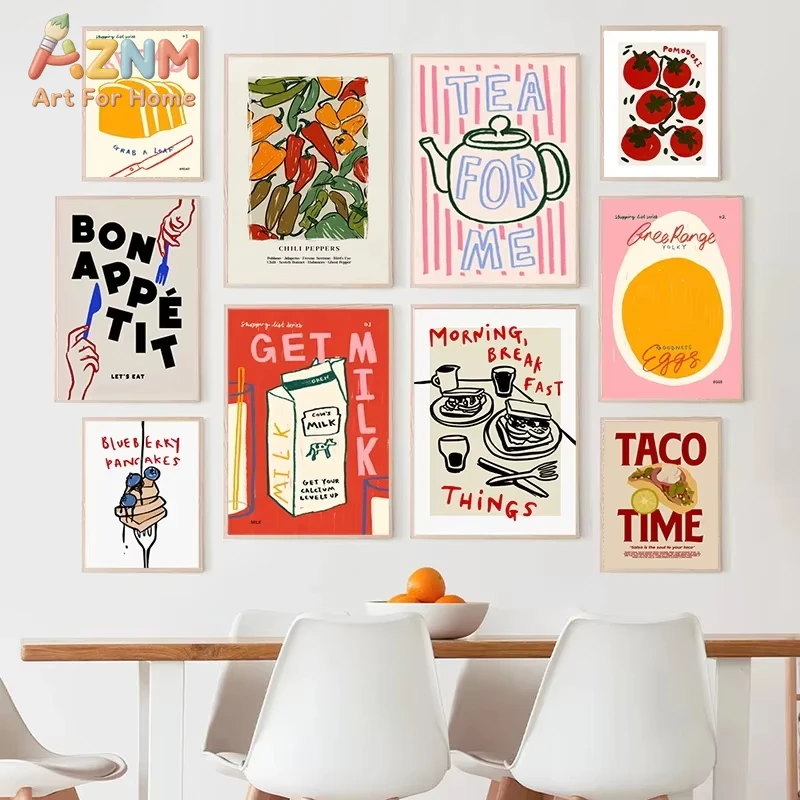 

1 шт. Картина с принтом «Поцелуй шеф-повара»: хлеб, кофе, фрукты, иллюстрация, настенное изображение, эстетическое украшение для кухни