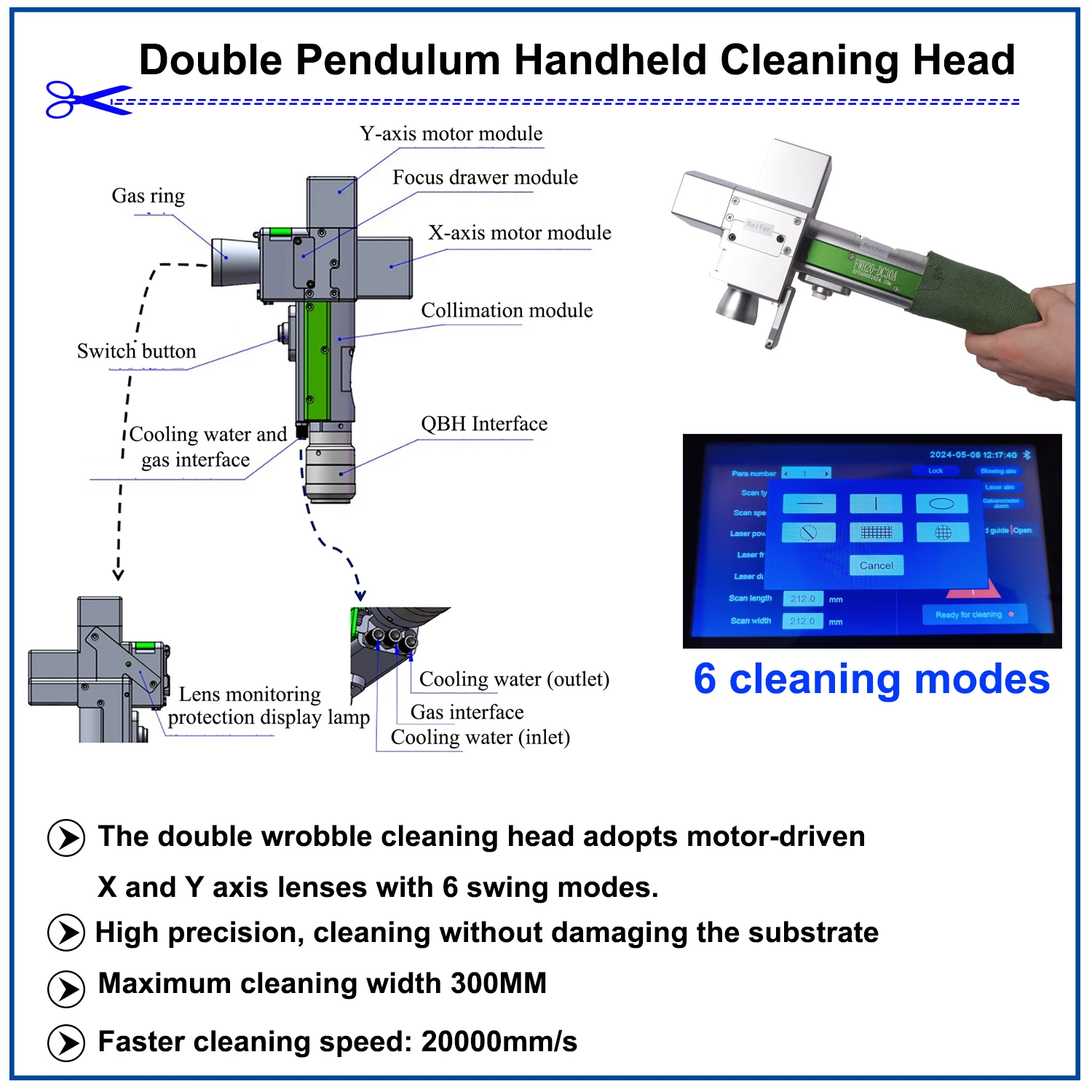 2000W Laser Cleaning Machine Rust Removal Cleaning Oil Paint for Metal Cleaning Width 300MM Fiber Laser Cleaner Rust Removing