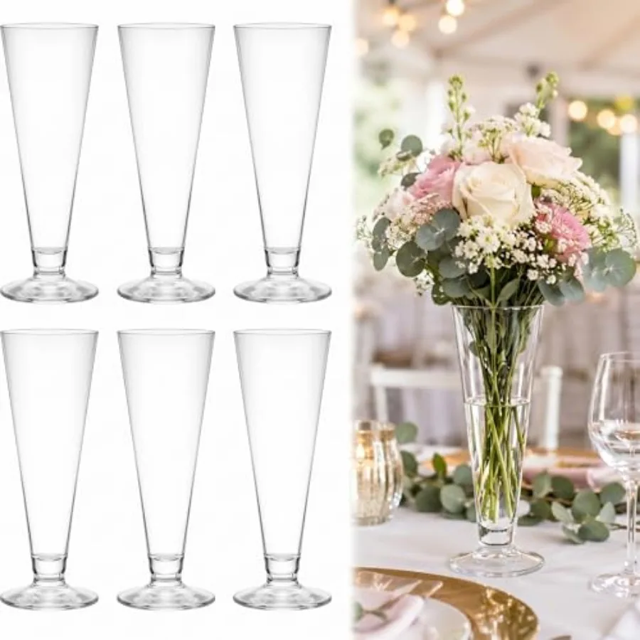 

6 Pcs 9'' Trumpet Vases for Centerpieces Small Tall Vase Wedding Party Favors Clear Tall V Shape Plastic Vases Floral Planter C