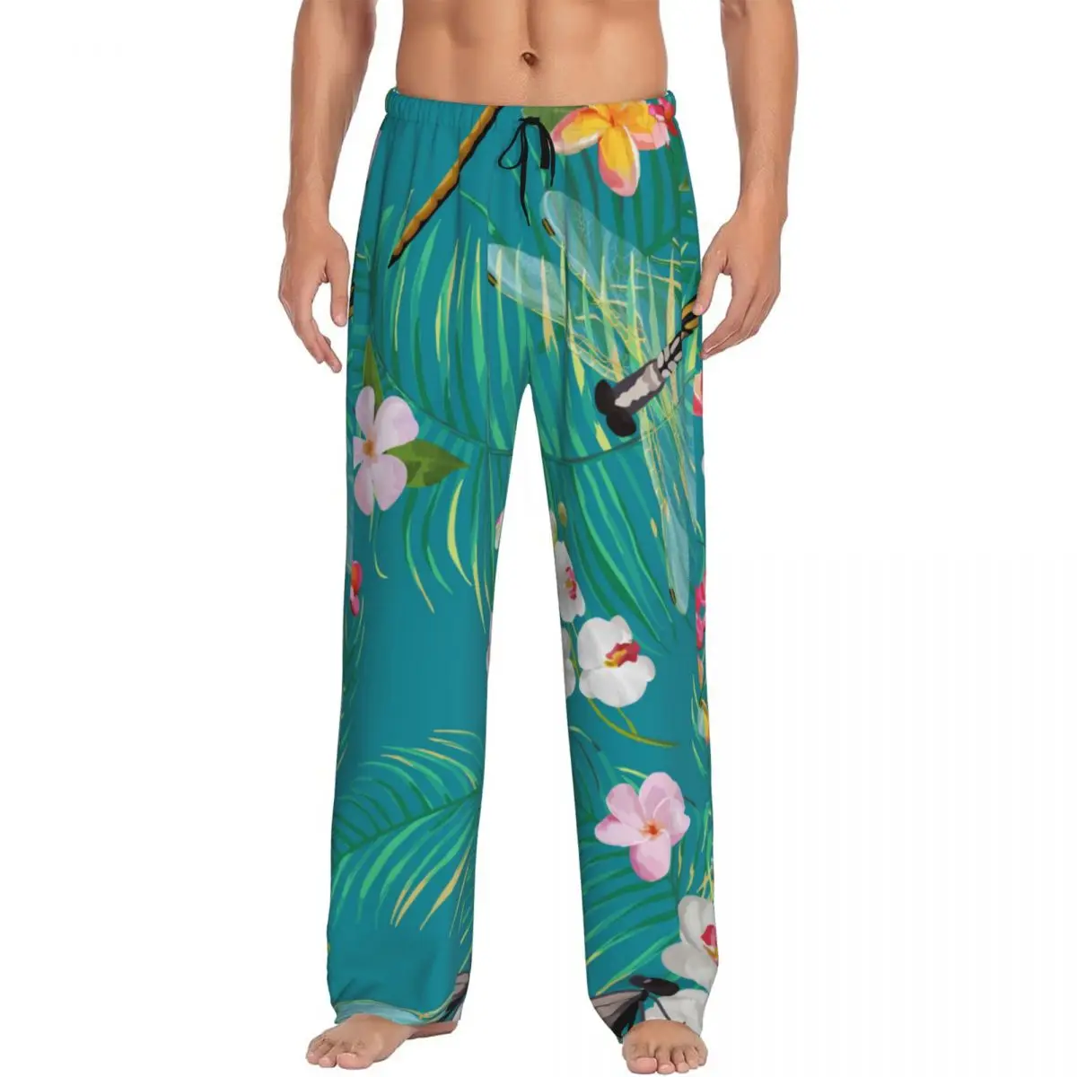 Mens Pajamas Pyjamas Pants Botanical Palm Tree Leaves And Exotic Flowers Lounge Pants Sleep Bottoms