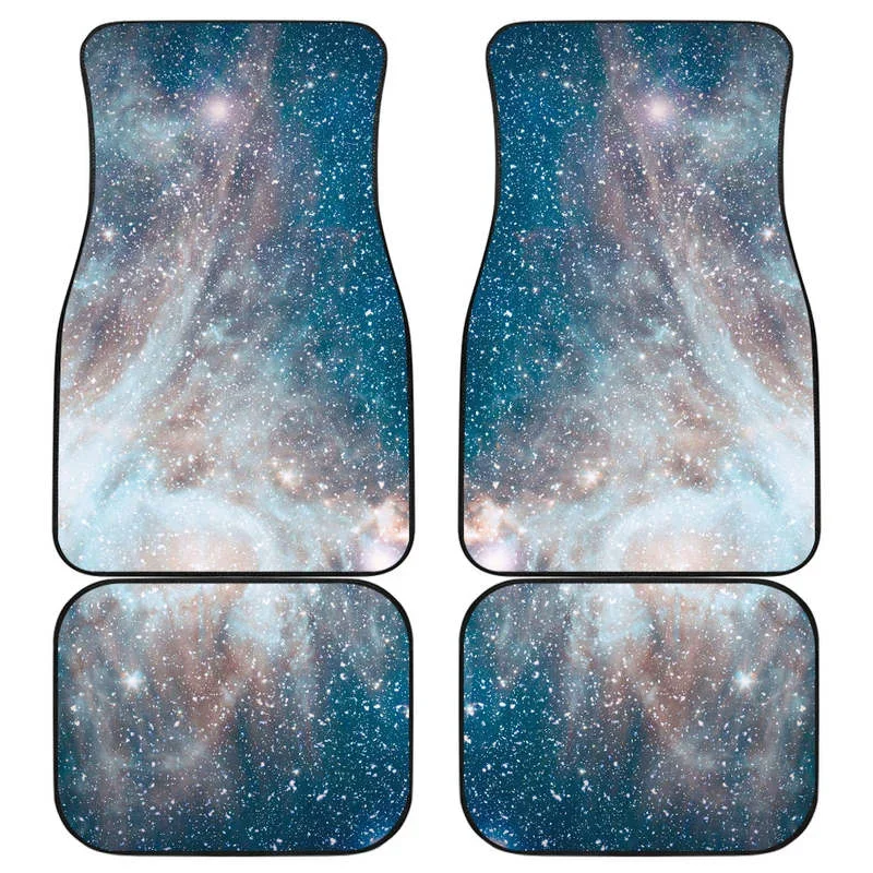 

White Cloud Galaxy Space Print Front And Back Car Floor Mats Heavy Carpet Front And Rear Full Set 4PCs Pack