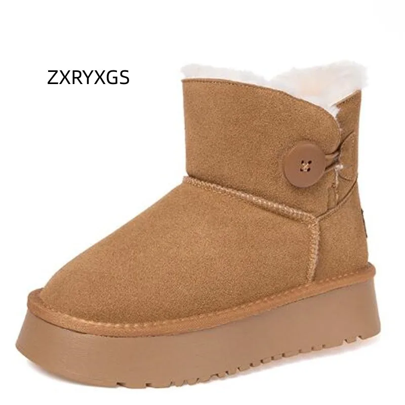 

ZXRYXGS 2023 Superior Cow Suede with Fur One Wool Boots Winter Cotton Shoes Warm Snow Boots Platform Increase Shoes Woman Boots