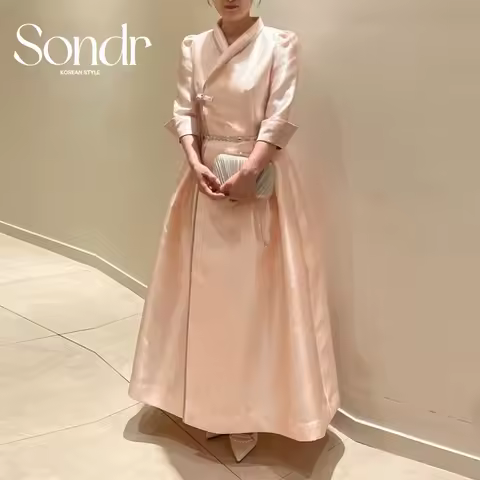 Sondr Customized Korean Hanbok Evening Dress Formal Festival Dress Satin V-Neck Half Sleeves 웨딩드레스 Party Evening