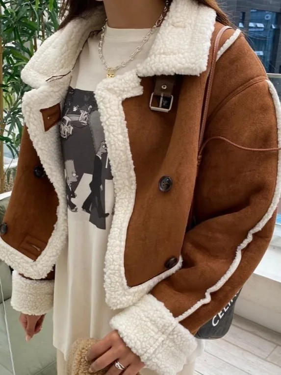 Winter Neue Hohe Kragen Gürtel Bule Zweireihige Taste ort Sle Leder Und Pelz Integrierte frauen Mantel Chic Hong Kong Sle...