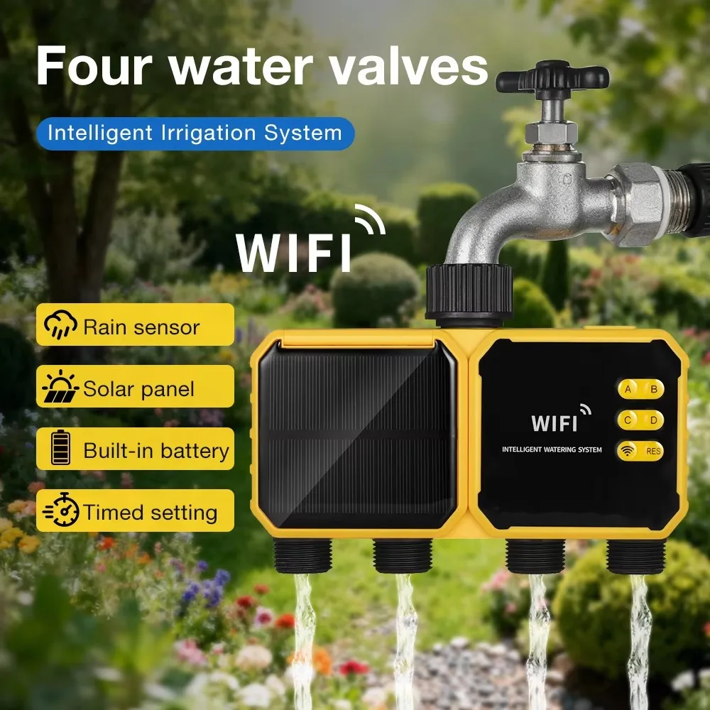 1/2/4 Outlets WIFI Solar Irrigation Timing Controller Smart Automatic Irrigation System for Garden Tap Valve Controller with Rai