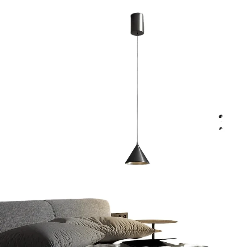 

All-aluminum brushed bedside, small chandelier, Italian minimalist and advanced sense, conical bar counter