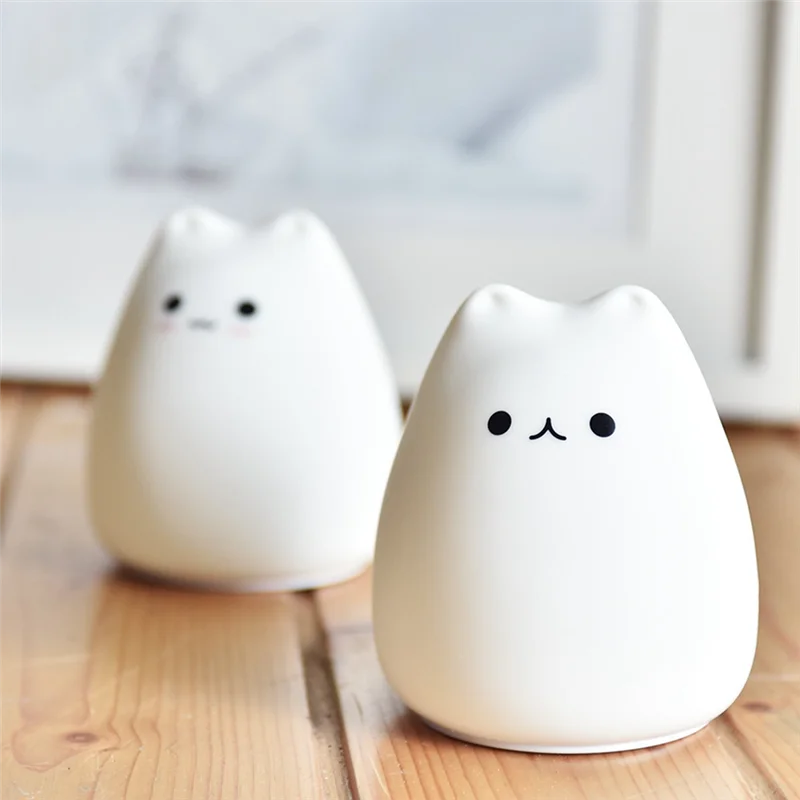 AEE2-Mini Cat Night Light Cartoon 7 Colors Sleep Lamp Touch Table Lamp Home Bedroom Decoration