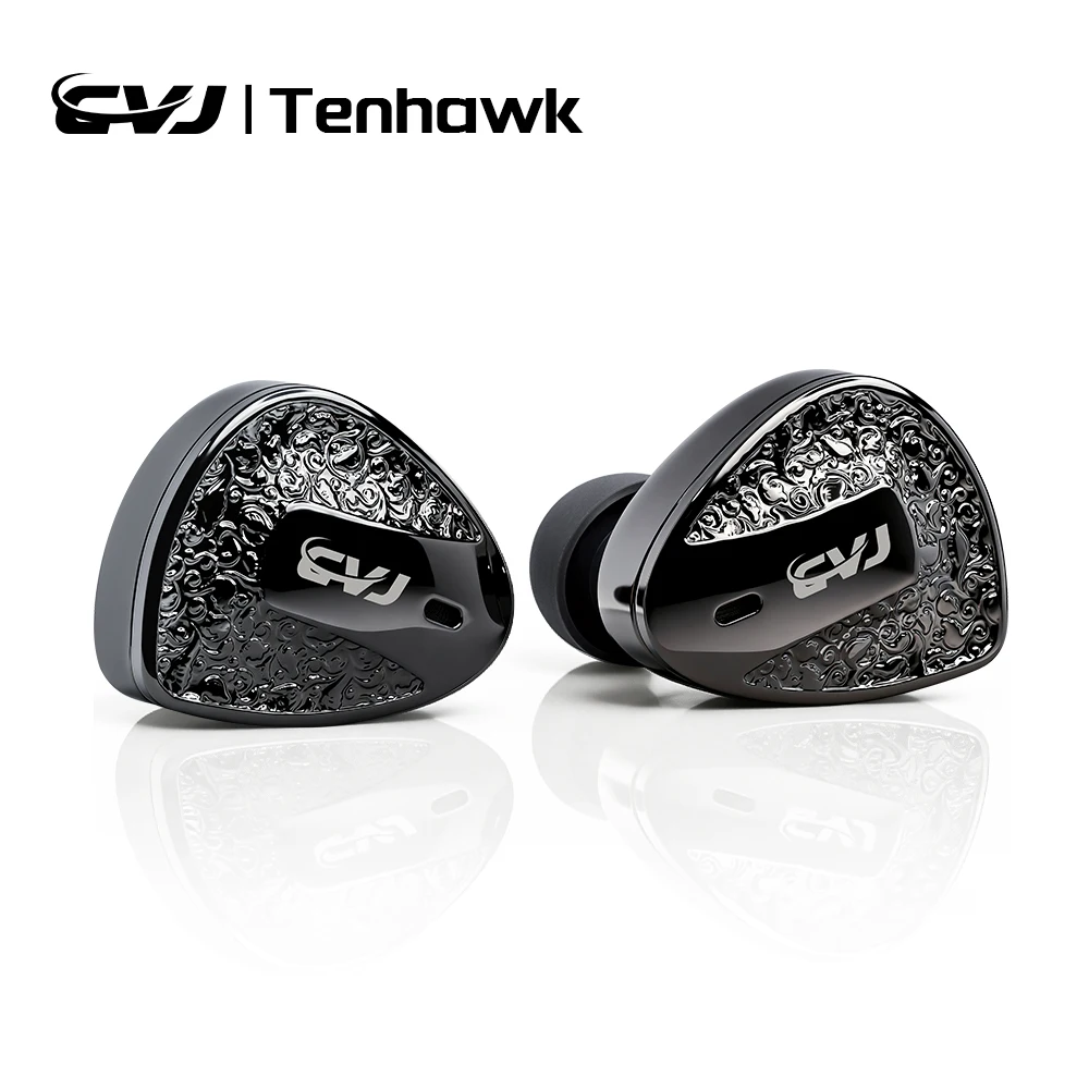 CVJ TENHAWK インイヤーモニターイヤホン。12mmベリリウムコーティングダイナミックドライバー、OFC銀メッキケーブル、3.5mm+4.4mm/3.5mm+Type-Cプラグ。
