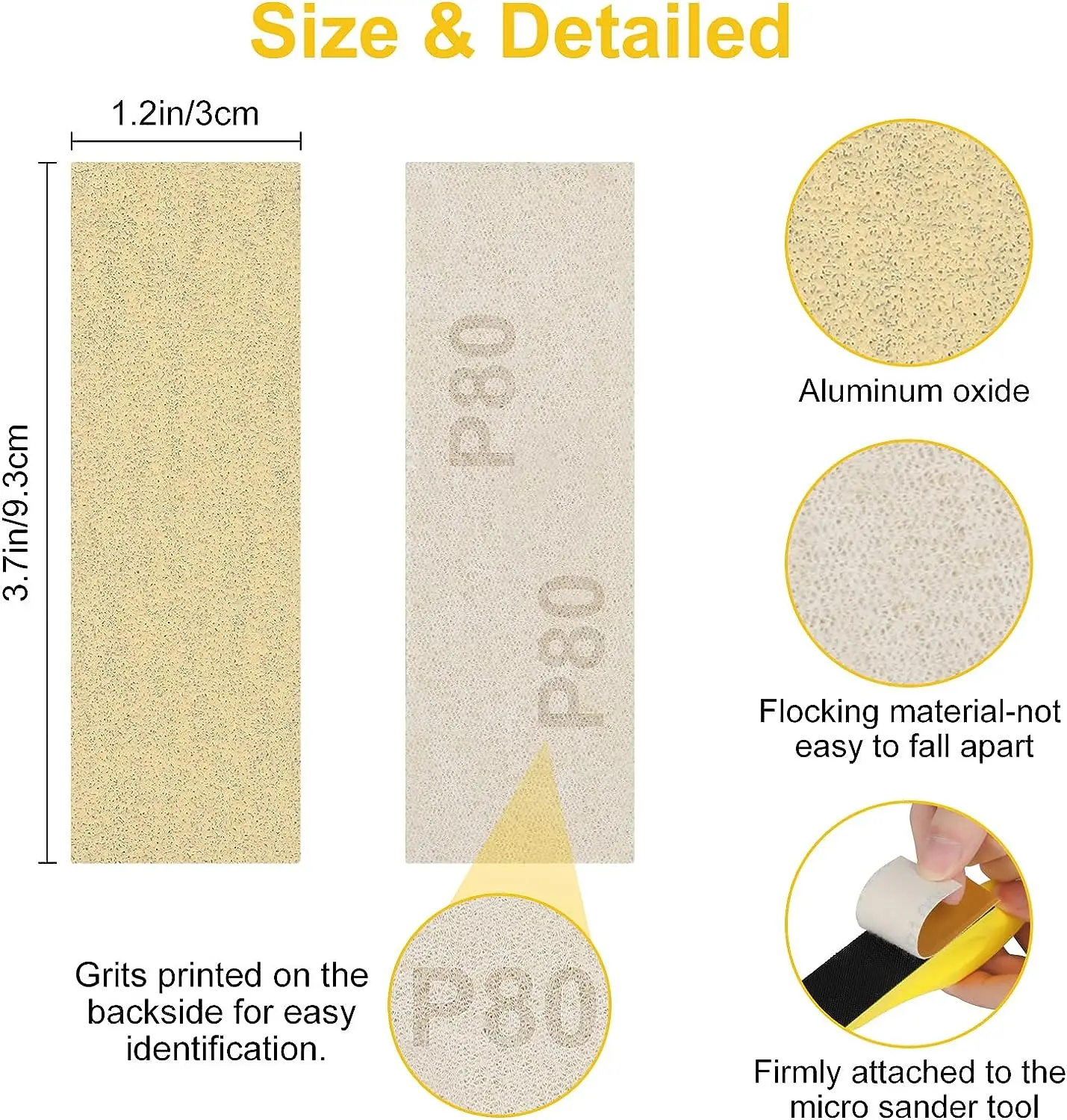 3.5” x 1” Detail Handle Micro Sander Kit 71 Pcs 80-1500 Assorted Grits for Wood Work Finishing DIY Project Narrow Corner Polish