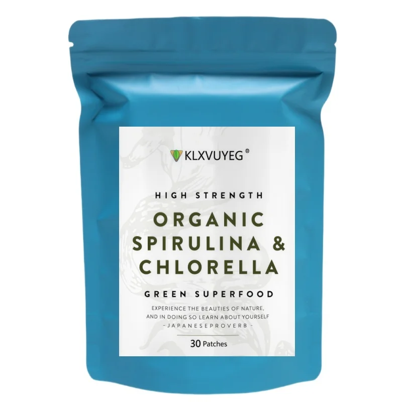 Polvo de clorella y polvo de espirulina [1800 mg] - 30 parches de clorofila - Polvo de espirulina azul de alta resistencia y parche de clorella