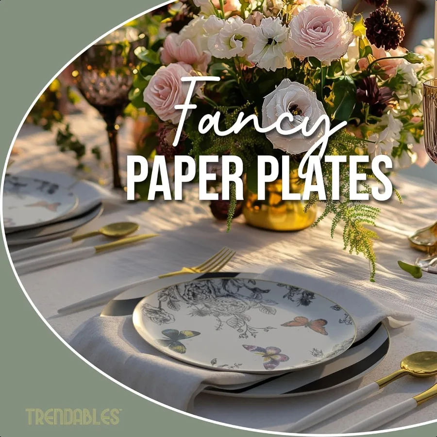 Floral Paper Plates 8.5 Inch 10.5 Inch 40 Pcs Dinner Plate Set Fancy  Plates for Party for 20 Guests 20 X 8 20 X 10 Large Small