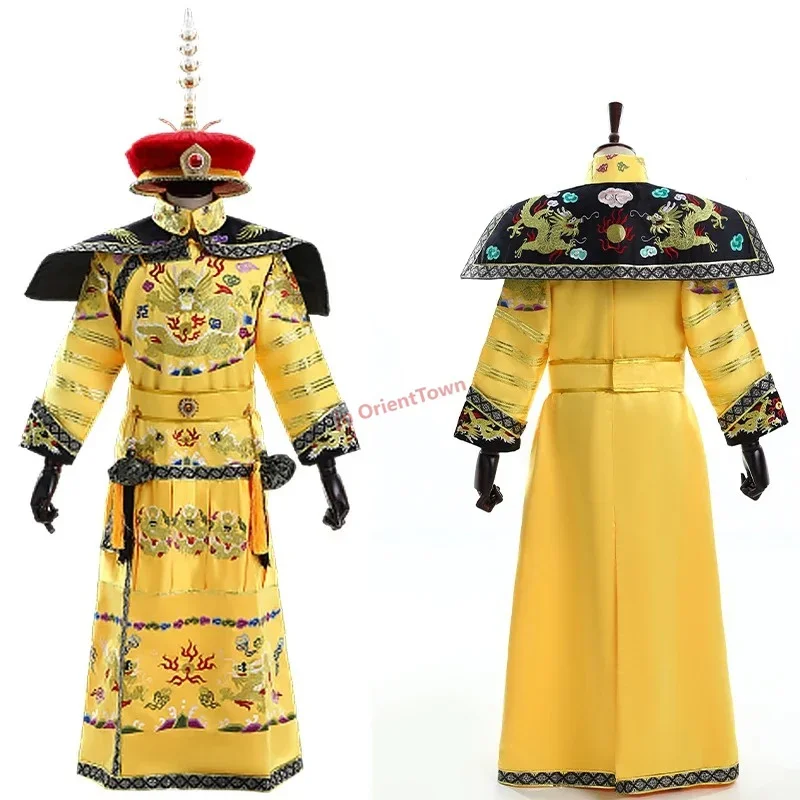 จีน Qing Dynasty Royal Dragon Robe Manchu จักรพรรดิ Queen High-End ปักเครื่องแต่งกายเสื้อผ้าการถ่ายภาพชุด