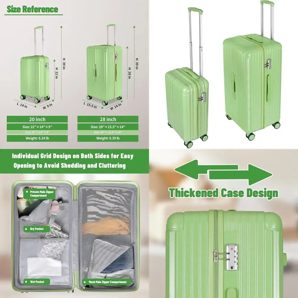 

Avocado Green 20 & 28 ABS+PC Luggage Set, TSA Lock, Dual Zipper & Mesh Interior