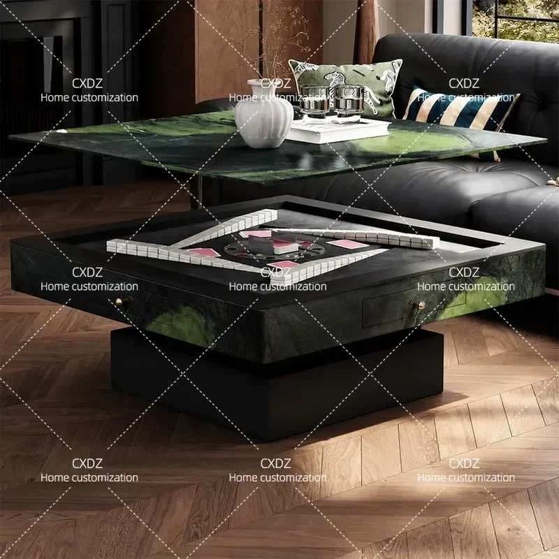 Automatic Lifting Mahjong Table with Rock Slab Top Dual Purpose Coffee and Dining Table Integrated Entertainment Poker Table