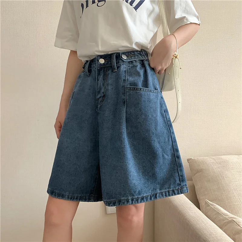 

High Waist Wide Leg Straight Cut Summer Denim orts Women Loose Thin A-Line Pants Trendy Bootcut Trousers plus Size Jeans