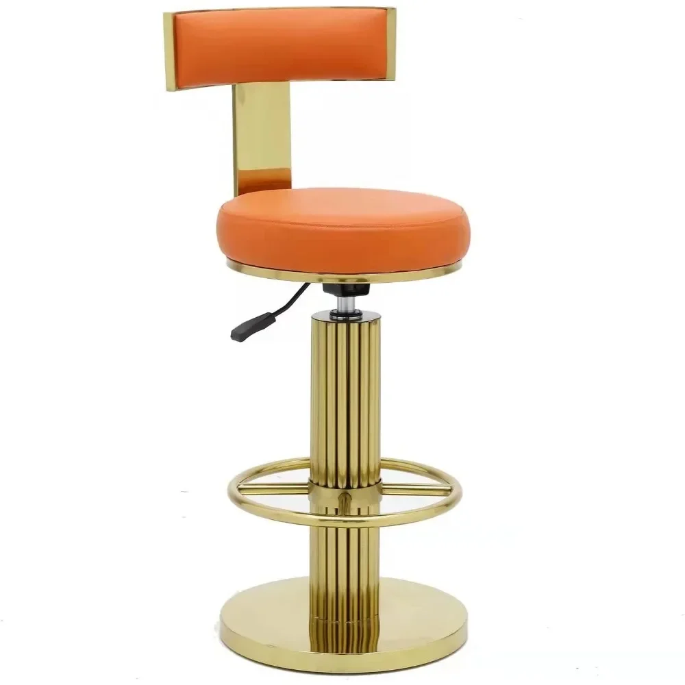 Bar Chair, Modern Adjustable Height Barstools Swivel, Back Bars Chairs with Polished Gold Stainless Steel Legs, Bar Chairs