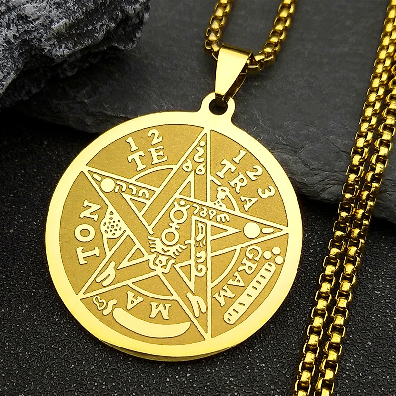 Jewish Tetragrammaton Hebrew Pentagram Stainless Steel Necklaces for Men Gold Color Male Chain Jewelry colar masculino N1163S