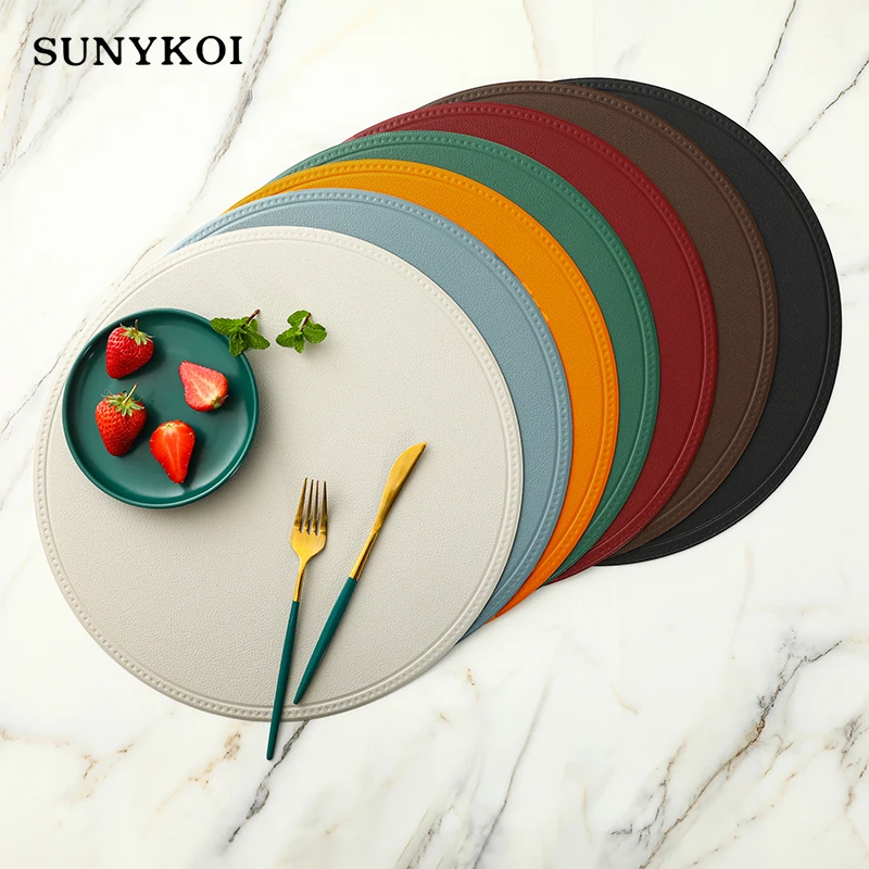 6/4pcs Round/Rectangular Faux Leather Placemat Waterproof Oil-proof Heat-insulating Table Mat Hotel Restaurant Table PU Placemat