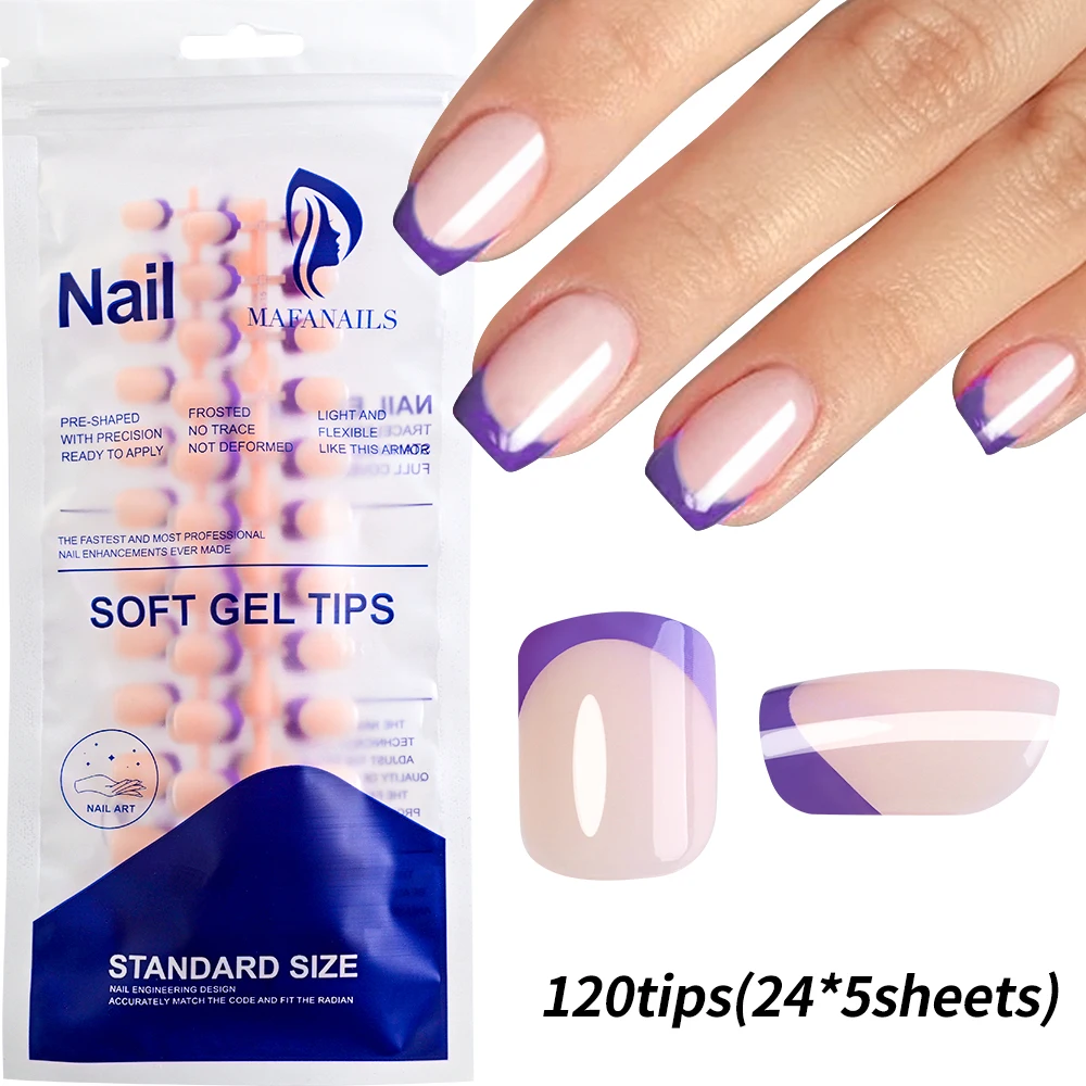 Press On Nails Square Glossy Rainbow Lines False Nail Tips Set_voghion.com