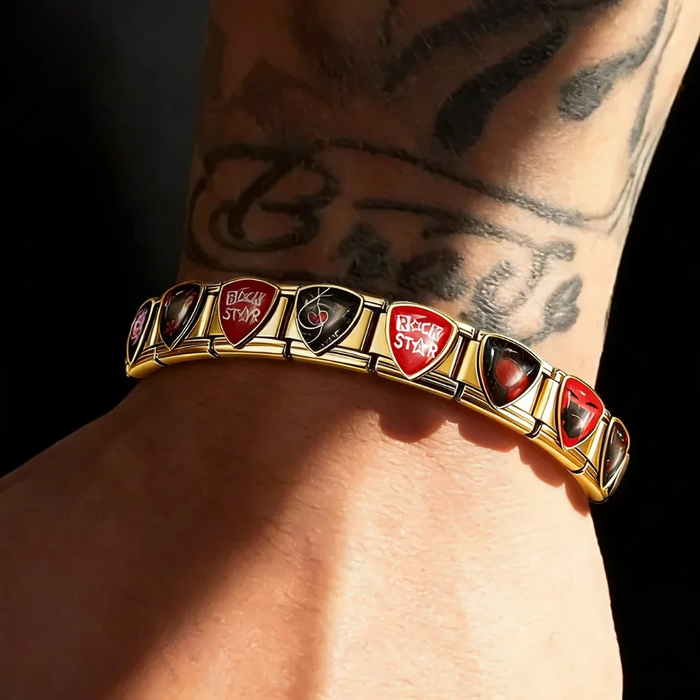 URING DIY 9mm Classic Original Design Drum Guitar Lips Red Stars Rock Music Italian Bracelet Making Stainless Steel Jewelry Link