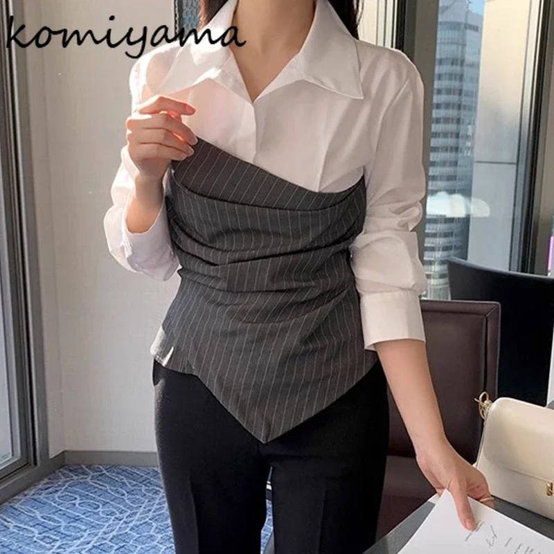 Laple Long Sleeve 2024 Woman Shirts & Blouses Fake Two Piece Ropa Mujer Irregular Blusas Elegant Temperament Camisas Blusa