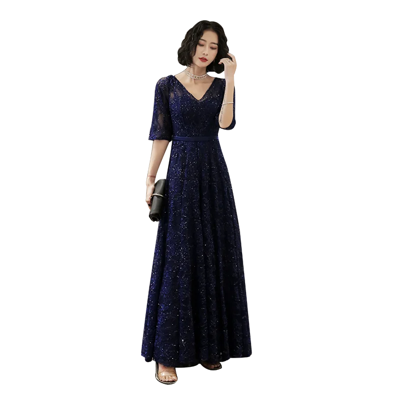 Navy Blue Mother Of The Bride Dresses Elegant V-Neck A-Line Floor-Length Long Women Wedding Guest Dresses 2024