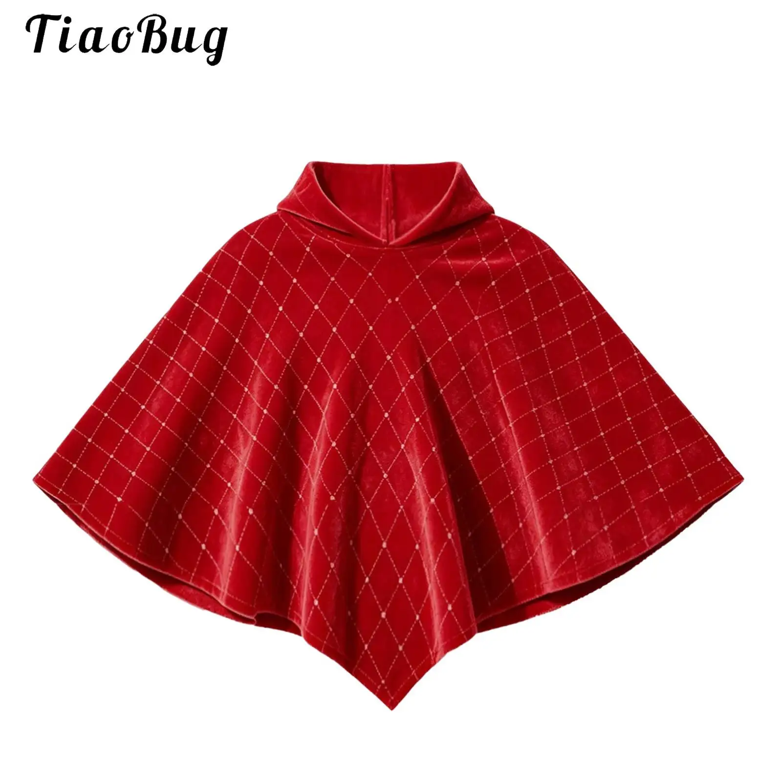 Kids Girls Metallic Rhombus Velvet Hooded Cloak Pullover Cape Tops Christmas Party Fairy Princess Birthday Wedding Shrugs Jacket