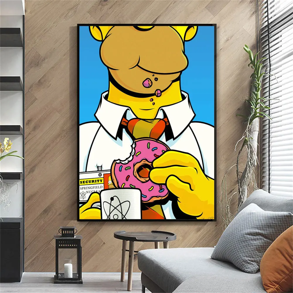 

Pop Cartoon Character The Simpson Eat Donuts And Wear Red Scarf Canvas Wall Art Poster Home Decor Children's Gifts