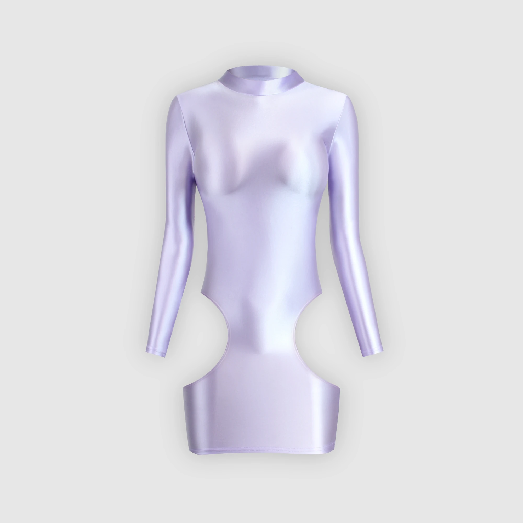 XClocKNYoung satin glossy dress high neck long sleeve skirt one step skirt elastic silk tight fitting skirt Oil hollow out dress