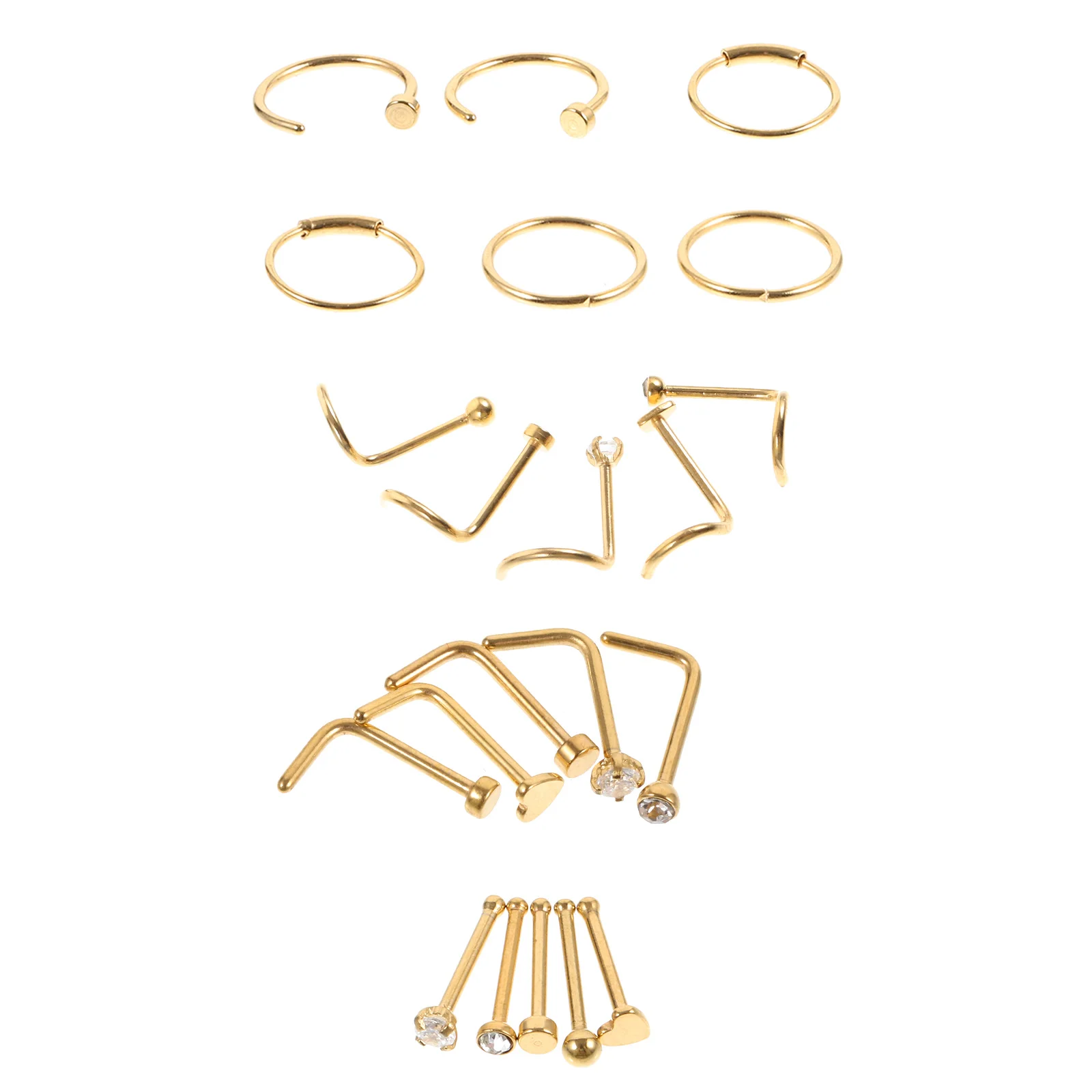 

21Pcs Women Nose Rings Set Stainless Steel Hoop Piercings Jewelry Party Wearable Nose Piercings Body Piercing Jewelry