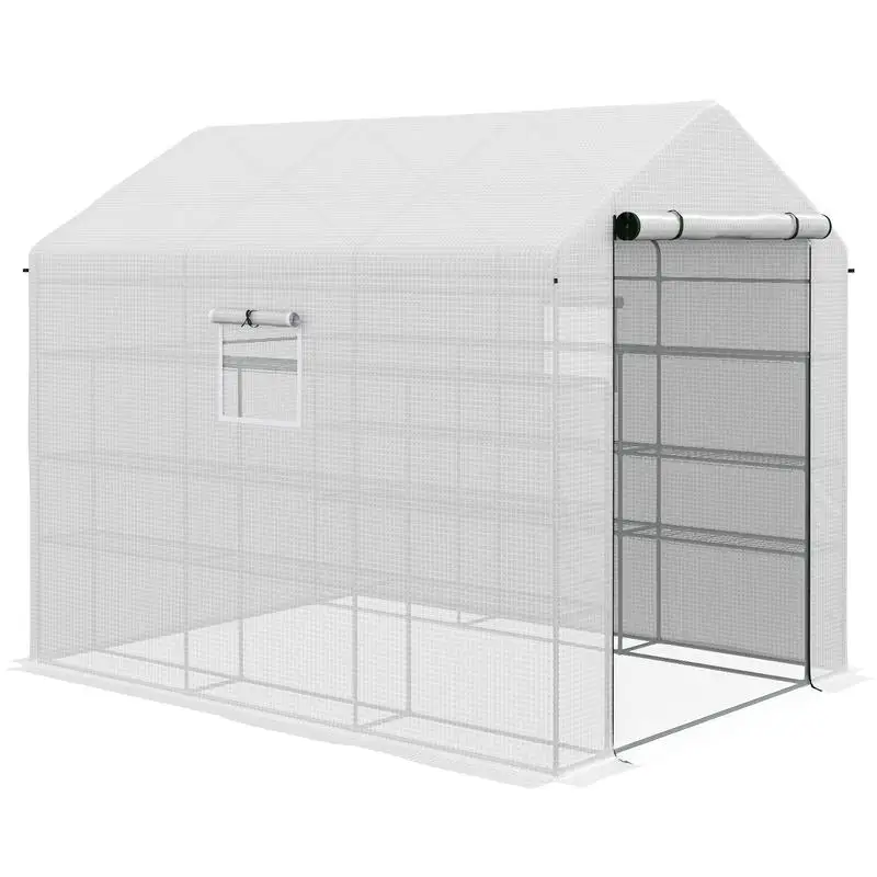 

8' x 6' Walk-in Greenhouse with Mesh Door & Windows, 18 Shelves, Trellis, Plant Labels, UV Protection for Growing Flowers,