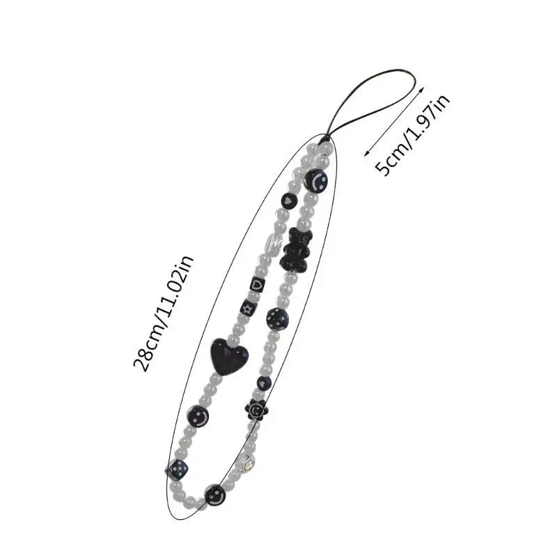 P9FE Handy-Zubehör, Harz, Bär, Würfel-Herz, Perlen-Lanyard, Handgelenkschnur für Frauen, handgefertigte Handykette, Handy-Gurt – Detail 6