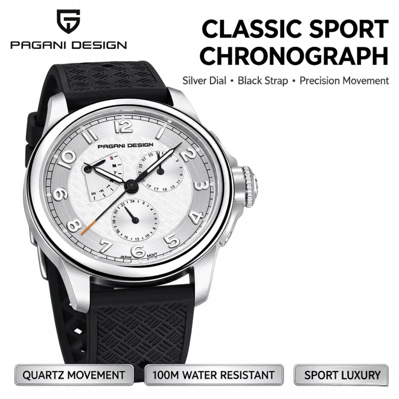 Pagani Design Man Watch 40mm Japan TMI VH88 Movt Sapphire Crystal Calendar 24 Hours 100M Waterproof Quartz Wristwatch Reloj Homb