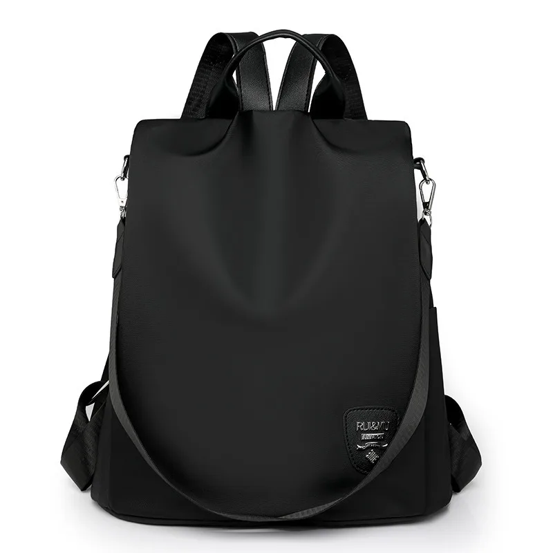 Korean Fashion Women Backpack Solid-Color Minimalist Commuter Daypack Shoulder Bag Portable Anti-Theft Nylon Travel Rucksack