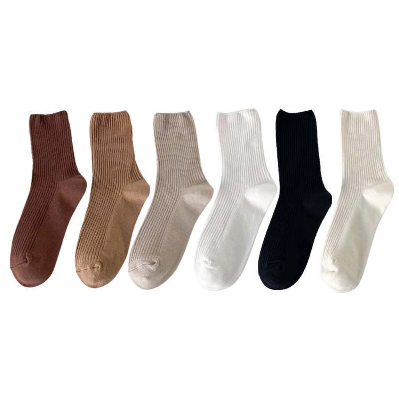 Socks for children Mid tube pile up cotton socks versatile for external wear vertical stripes solid color Ins trendy socks