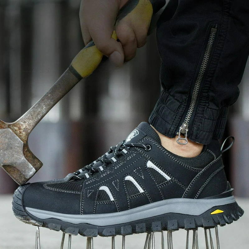 Men's Safety Boots Work Protective Shoes Anti-smash Anti-puncture Men Boots Outdoor Sneakers Non-slip Lace-up Steel Toe Shoes image 2